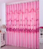 韩式粉色双层蕾丝窗纱帘头公主婚房卧室客厅绣花窗帘成品特价定做
