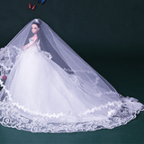 芭比娃娃婚纱礼物新娘玩具过家家豪华拖尾衣服儿童节公主女孩摆件
