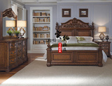 爆款法式意大利古典纯实木雕花床 美式复古做旧双人床卧室婚床