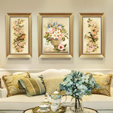 欧式沙发背景墙客厅组合实木油画装饰画美式餐厅三联壁画有框挂画