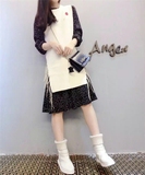 2016春装新款韩国甜美流苏针织马甲背心波点雪纺连衣裙两件套长袖