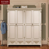 美式家具 美式乡村全实木衣柜 白色2米欧式卧室四门大衣橱储物柜