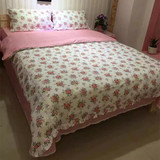 床单被罩碎花4四件套全棉1.8m2.0m床双人床上用品女生公主风粉色