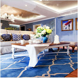 时尚手工腈纶格子地毯客厅卧室茶几飘窗玄关满铺地毯蓝色地中海垫
