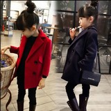 2016春秋季新款有范 韩版双排扣修身款女童羊毛呢子大衣 西装外套