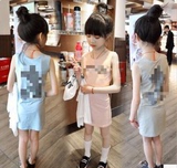 2016夏装新款韩版女童装 纯棉弹力棉连衣裙 中长背心裙 包臀裙子