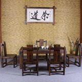 客厅简约现代中式实木质功夫休闲茶桌椅组合仿古老船木复古泡茶台