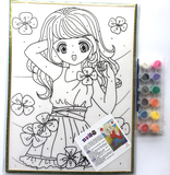 儿童水彩水粉数字油画手绘卡通填色画涂鸦画批发DIY可选图6张包邮