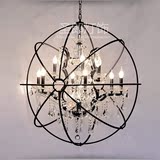 美式铁艺圆形客厅复古水晶吊灯欧式个性餐厅服装店蜡烛地球仪灯具
