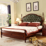美式乡村全实木床双人床1.8米真皮婚床高箱储物床复古新古典家具