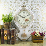 欧式挂钟钟表客厅摆钟实木玻璃静音电池时钟豪华创意摇摆挂表钟表