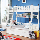 橡木童床上下床全实木儿童高低床双层床子母床书架床多功能组合床