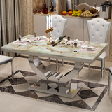 餐桌 大理石餐桌不锈钢餐桌椅组合 现代欧式小户型6人组合餐桌椅