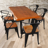 实木餐桌椅组合洽谈复古铁艺长方形办公桌美式咖啡厅loft木桌简约