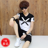 夏季短袖t恤男士潮流韩版青少年夏天薄款学生运动休闲一套装体恤