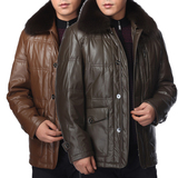 2015冬季新款中年男士真皮皮衣羽绒服加厚中长款中老年爸爸装外套