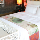 现代中式卧室装饰床旗床尾旗 印花布艺酒店客房装饰 长度可订做