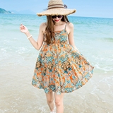 2016夏季波西米亚沙滩裙高腰连衣裙印花吊带裙修身打底裙度假短裙