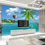 定制3D立体卧室客厅沙发电视背景墙纸壁画地中海海滩风景无缝墙布
