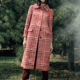CING STUDIO原创 独立设计师品牌女装超长经典千鸟格羊毛大衣复古