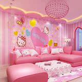 儿童房卡通墙纸女孩卧室床头卡通壁画公主粉色hello kitty凯蒂猫