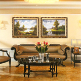 客厅装饰画沙发背景墙挂画欧式卧室有框壁画三联画现代风景山水画