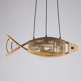 简约创意工业风格竹编鱼形餐厅酒吧咖啡馆个性复古竹艺编织吊灯