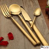 西餐刀叉 高档不锈钢餐具刀叉勺套装 欧式圆汤勺叉子金色刀叉勺子