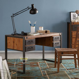 个性实木创意电脑桌书桌loft复古简约设计师带抽屉办公桌子写字台