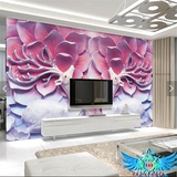 现代浪漫粉色梅花鹿花卉浮雕电视背景墙壁纸   客厅沙发大型壁画