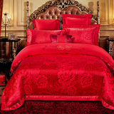 欧式奢华60天丝床盖贡缎提花大红四件套全棉婚庆床上用品四六件套