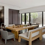 实木简约客厅茶几全实木餐桌椅组合环保长方形面盖腿一桌四椅餐桌