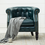 北欧式单人沙发椅现代简约 复古实木真皮沙发小户型美式乡村沙发