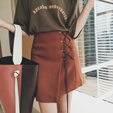 SHERRY小玉酱2016夏季新款韩版半身裙麂皮绑带棕色包臀裙女式短裙