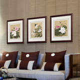 余稺国画中式客厅装饰画书房餐厅挂画卧室花卉三联墙画壁画背景墙