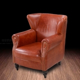 欧式古典单人位沙发椅客厅书房蜡皮铝皮沙发椅高端大气后现代家具