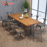 西餐厅主题餐厅咖啡桌椅组合复古实木长方形办公洽谈桌椅会议长桌