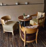 美式乡村咖啡厅桌椅 实木围椅 复古西餐厅沙发椅 茶餐厅桌椅组合