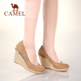 camel骆驼女鞋 简约舒适 羊猄圆头坡跟超高跟女单鞋