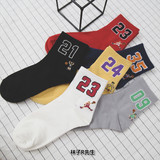 包邮韩国ulzzang原宿卡通NBA篮球数字中筒袜子棉男女情侣运动袜子