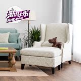 新款美式老虎椅布艺单人沙发软包简约小户型休闲椅提花菱形格沙发