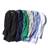 日本16新品夏季男士立领棉麻衬衫 无印七分袖纯色亚麻衬衣男文艺
