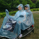 雨衣双人电动车自行车大帽檐母子成人雨披透明清新可爱加大加厚