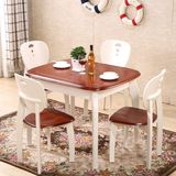 地中海实木餐桌伸缩餐桌椅组合美式简约小户型折叠家用欧式圆桌子