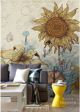 手绘油画向日葵复古怀旧卧室客厅壁纸现代简约无纺布墙纸定制壁画