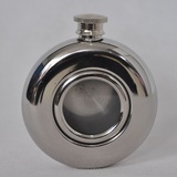 5盎司不锈钢随身便携小酒壶 圆型中间玻璃酒壶 外贸原单