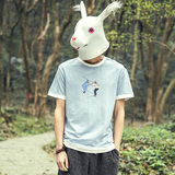 [兔子先森]原创短袖T恤男修身夏季青年休闲透气潮 打底衫男士体恤