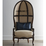 美式乡村实木高档时尚太空椅欧式复古青花瓷布艺雕花形象椅高背椅