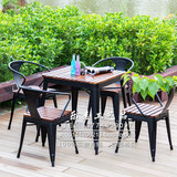铁艺实木户外桌椅组合星巴克咖啡厅露台防腐塑木室内外桌椅组合