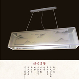 新中式餐厅长方形山水图吊灯茶楼手绘羊皮灯会所酒店工程定制灯具